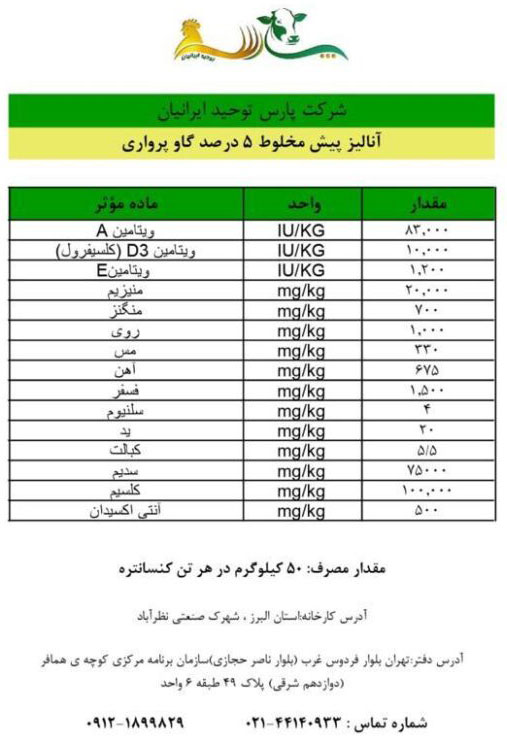 پیش مخلوط های ویتامینه و معدنی گاو پرواری