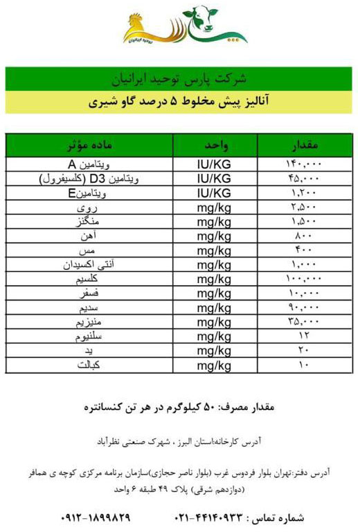 پیش مخلوط های ویتامینه و معدنی گاو شیری