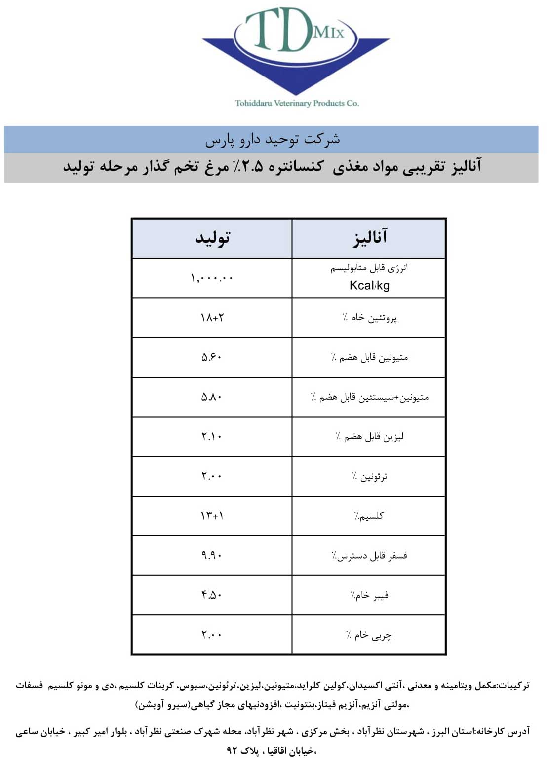 کنسانتره ۲.۵ درصد تخم گذار پرورش تولید