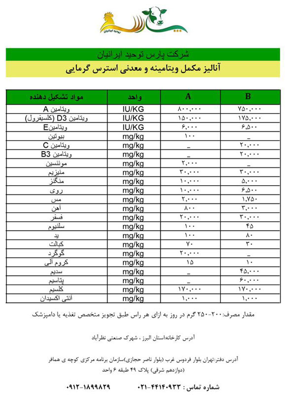 مکمل ویتامینه معدنی استرس گرمایی