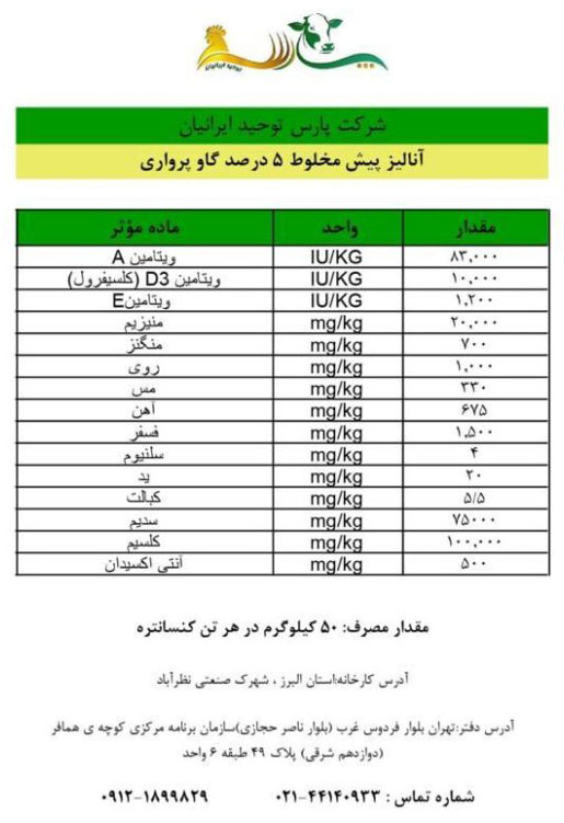 پیش مخلوط های ویتامینه و معدنی گاو پرواری