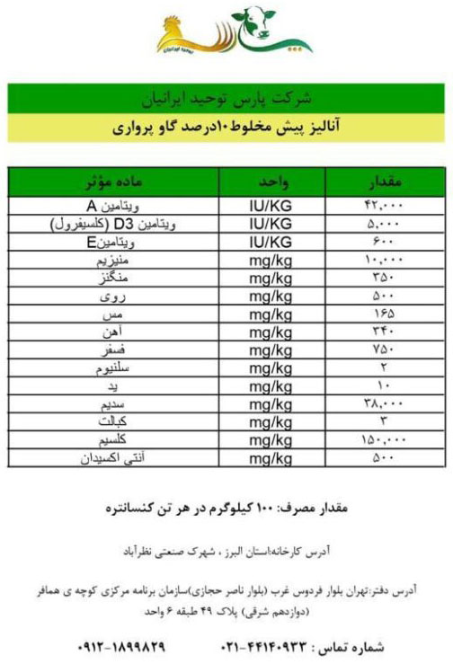 پیش مخلوط های ویتامینه و معدنی گاو پرواری