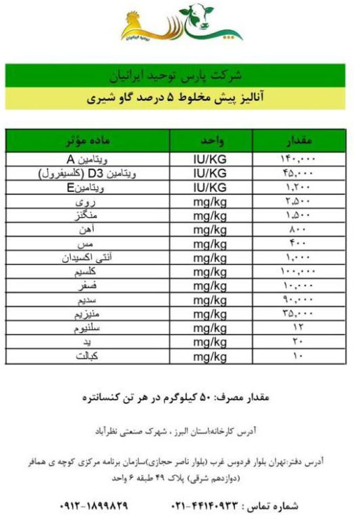 پیش مخلوط های ویتامینه و معدنی گاو شیری