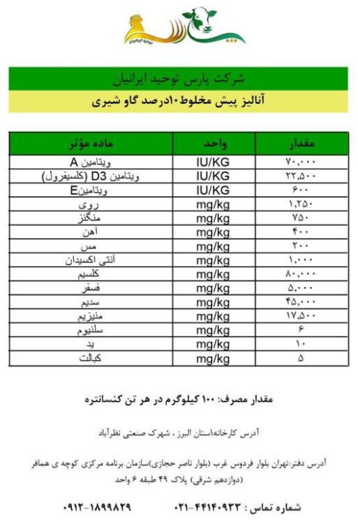 پیش مخلوط های ویتامینه و معدنی گاو شیری