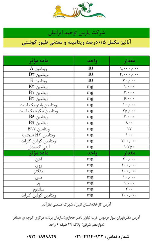 سویه کاب مکمل 0.5 درصد طیور گوشتی